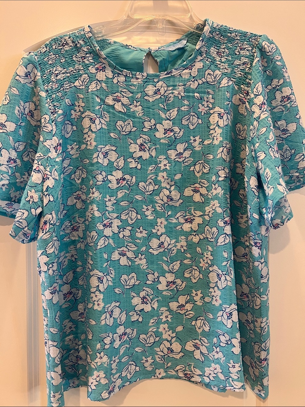 Draper James Teal Floral Short Sleeve Top